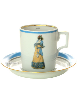 Чашка с блюдцем чайная форма "Гербовая" рисунок "Modes de Paris 1823", Императорский фарфоровый завод