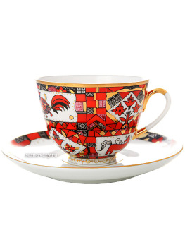 Чашка с блюдцем чайная форма "Весенняя", рисунок "Красный конь", Императорский фарфоровый завод