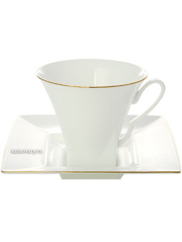 Чашка с блюдцем чайная форма "Петрополь", рисунок "Золотая лента", Императорский фарфоровый завод